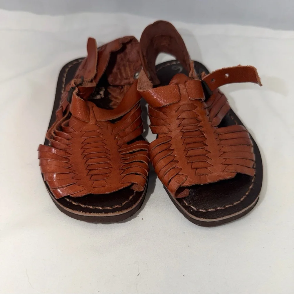Kids Tan Leather Sandals‎